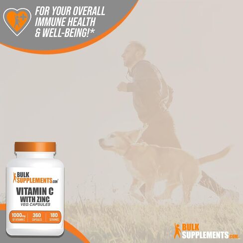 BulkSupplements.com فيتامين C مع كبسولات الزنك - فيتامين C 1000 مجم وزنك 15 مجم، لدعم المناعة - نباتي، كبسولتان لكل وجبة، 360 كبسولة نباتية (عبوة من 1) in Saudi Arabia