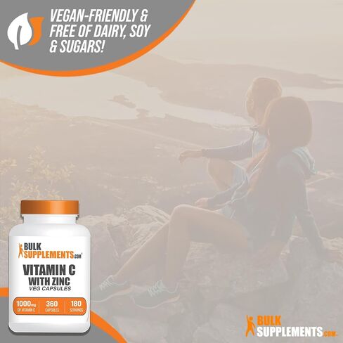 BulkSupplements.com فيتامين C مع كبسولات الزنك - فيتامين C 1000 مجم وزنك 15 مجم، لدعم المناعة - نباتي، كبسولتان لكل وجبة، 360 كبسولة نباتية (عبوة من 1) in Saudi Arabia