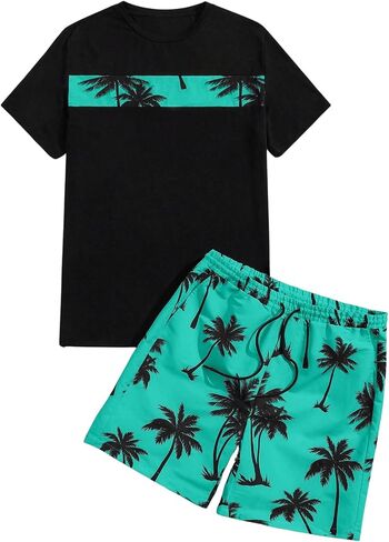 Floerns Men's Shirt and Shorts 2 Piece Sets Graphic Print Beach Outfits in Saudi Arabia