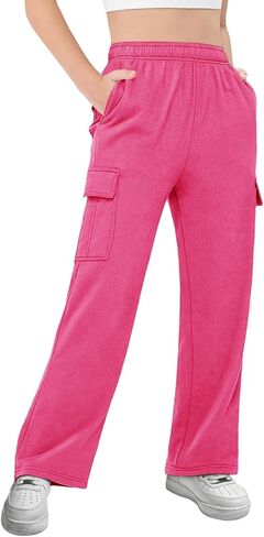 Girls Kids Cargo Sweatpants Wide Straight Leg Jogger Pants 5-14 Years in Saudi Arabia