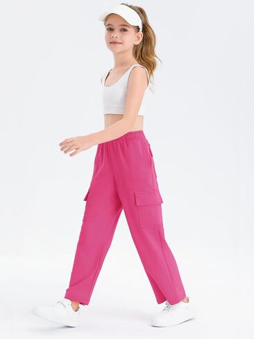 Girls Kids Cargo Sweatpants Wide Straight Leg Jogger Pants 5-14 Years in Saudi Arabia