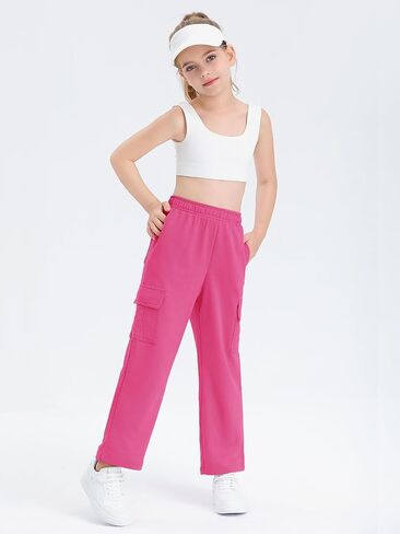 Girls Kids Cargo Sweatpants Wide Straight Leg Jogger Pants 5-14 Years in Saudi Arabia