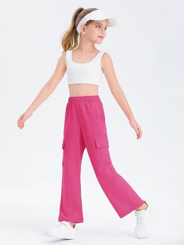 Girls Kids Cargo Sweatpants Wide Straight Leg Jogger Pants 5-14 Years in Saudi Arabia