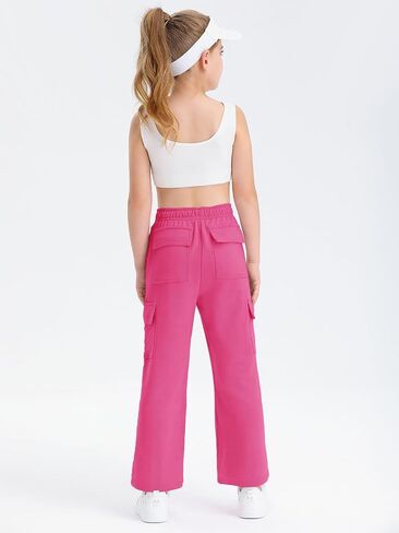 Girls Kids Cargo Sweatpants Wide Straight Leg Jogger Pants 5-14 Years in Saudi Arabia