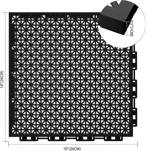 16 PCS Modular Interlocking Cushion, Interlocking Rubber Floor Tiles Rubber Mats Drainage Mat with Hole, Non Slip Pool Deck Mat Outdoor 10" x 10" for Drain Deck Pool Patio Balcony Shower Kitchen,Black in Saudi Arabia