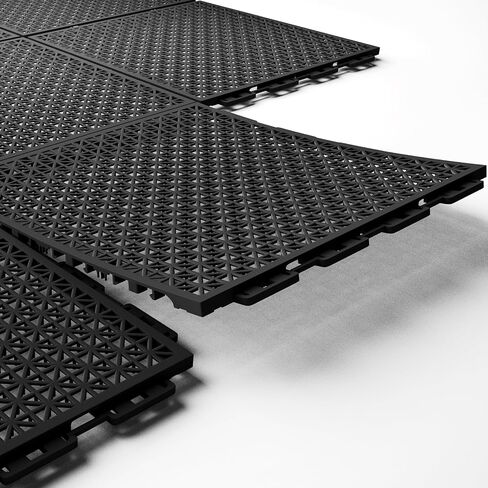 16 PCS Modular Interlocking Cushion, Interlocking Rubber Floor Tiles Rubber Mats Drainage Mat with Hole, Non Slip Pool Deck Mat Outdoor 10" x 10" for Drain Deck Pool Patio Balcony Shower Kitchen,Black in Saudi Arabia