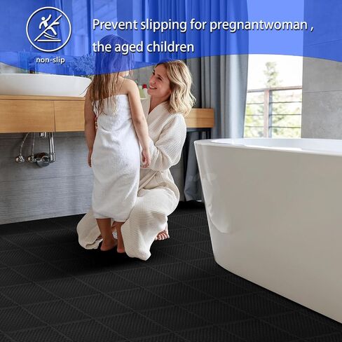 16 PCS Modular Interlocking Cushion, Interlocking Rubber Floor Tiles Rubber Mats Drainage Mat with Hole, Non Slip Pool Deck Mat Outdoor 10" x 10" for Drain Deck Pool Patio Balcony Shower Kitchen,Black in Saudi Arabia