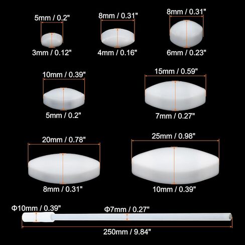 MECCANIXITY 1 Set Magnetic Stirrer Mixer Stir Bar Set, with 7 Sizes Olive Shape and Straight Retriever Coating Magnet for Laboratory, White in Saudi Arabia