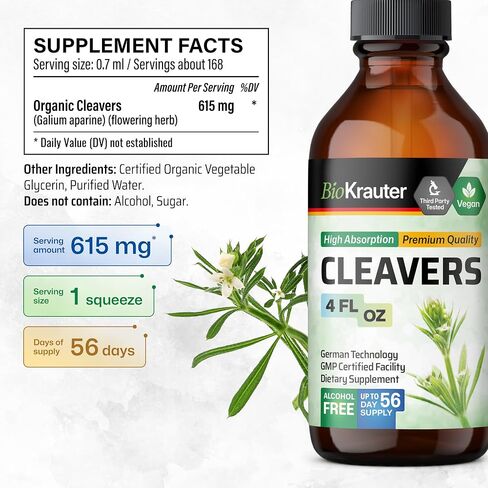 Cleavers Leaf Tincture - Organic Cleavers Herb Liquid Extract - Natural Body Detox - Alcohol and Sugar Free - Vegan Drops 2 Fl.Oz. in Saudi Arabia