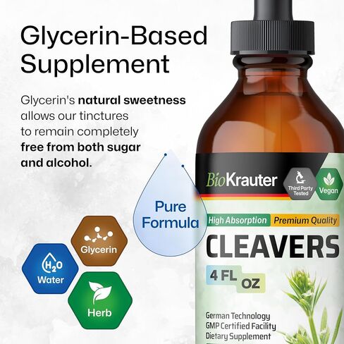Cleavers Leaf Tincture - Organic Cleavers Herb Liquid Extract - Natural Body Detox - Alcohol and Sugar Free - Vegan Drops 2 Fl.Oz. in Saudi Arabia