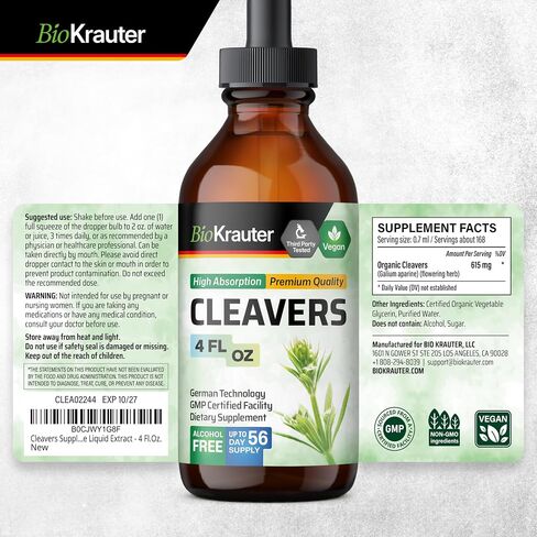 Cleavers Leaf Tincture - Organic Cleavers Herb Liquid Extract - Natural Body Detox - Alcohol and Sugar Free - Vegan Drops 2 Fl.Oz. in Saudi Arabia