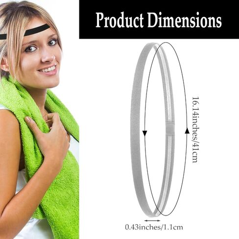 12 Pieces Thin Non-Slip Elastic Sports Headbands, Skinny Athletic Hair Bands for Yoga, Exercise, Running, Soccer, Sweatband in Black and Gray in Saudi Arabia