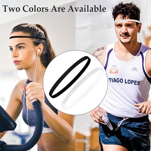 12 Pieces Thin Non-Slip Elastic Sports Headbands, Skinny Athletic Hair Bands for Yoga, Exercise, Running, Soccer, Sweatband in Black and Gray in Saudi Arabia