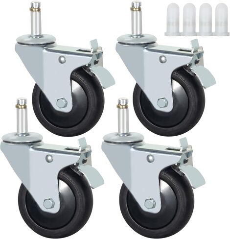 Stem Casters Wheels, 7/16" x 1-3/8" Swivel Casters with Brake TPR Casters 700 Lbs Load Capacity Replacement Wheels Casters Set of 4 (With Brake, 3 Inch) in Kuwait