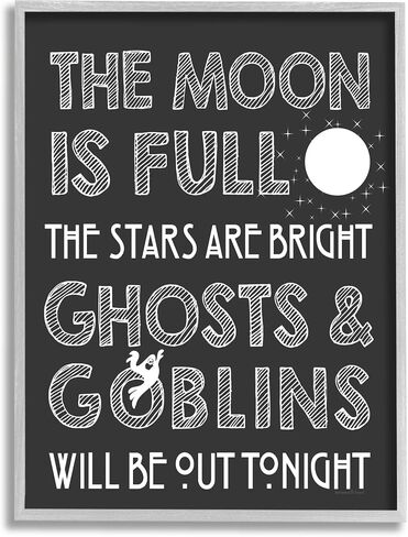 Stupell Industries Moon is Full Stars are Bright Halloween Phrase Grey Framed Wall Art, 16 x 20 in Saudi Arabia