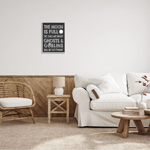 Stupell Industries Moon is Full Stars are Bright Halloween Phrase Grey Framed Wall Art, 16 x 20 in Saudi Arabia