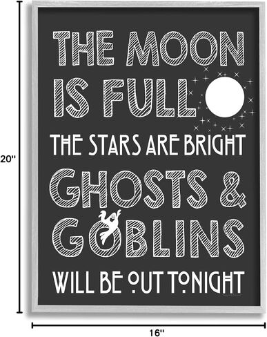 Stupell Industries Moon is Full Stars are Bright Halloween Phrase Grey Framed Wall Art, 16 x 20 in Saudi Arabia