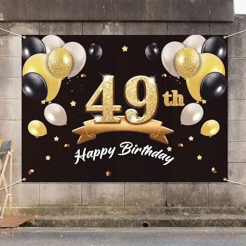 خلفية لافتة عيد ميلاد سعيد 49 - 49 لوازم زينة لحفلات أعياد الميلاد للرجال - أسود ذهبي 4 × 6 أقدام in Kuwait