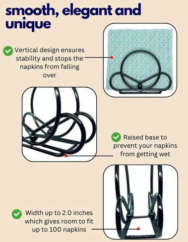 Napkin Holder, Napkin Holder for Table, Napkin Holders for Kitchen & Dining Table- Elegant Stylish Black Metal Napkins Holder for Room Decor, Napkin Dispenser for Indoor & Outdoor Use in Saudi Arabia