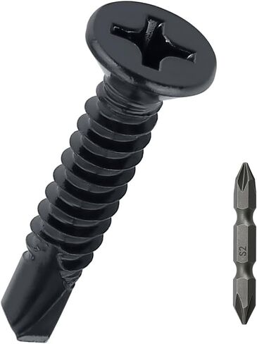 #12 x 1" Flat Head Self Drilling Screws (50 pcs), 410 Stainless Steel, Phillips Drive #3, Black Oxide Coated Flat Head Self Tapping Screws, Fayeploo (with Phillips Driver Bit) in Saudi Arabia