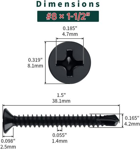 #12 x 1" Flat Head Self Drilling Screws (50 pcs), 410 Stainless Steel, Phillips Drive #3, Black Oxide Coated Flat Head Self Tapping Screws, Fayeploo (with Phillips Driver Bit) in Saudi Arabia