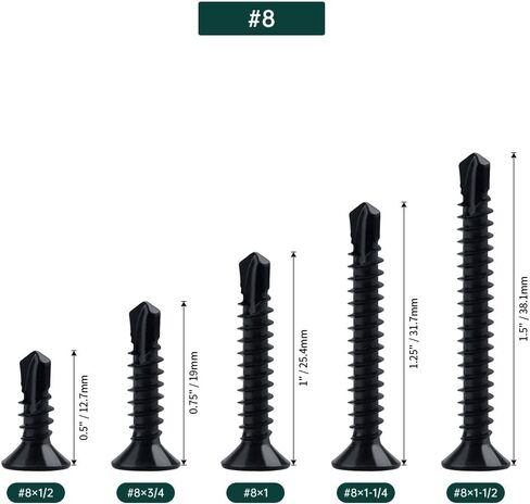 #12 x 1" Flat Head Self Drilling Screws (50 pcs), 410 Stainless Steel, Phillips Drive #3, Black Oxide Coated Flat Head Self Tapping Screws, Fayeploo (with Phillips Driver Bit) in Saudi Arabia