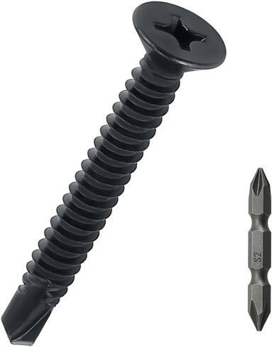 #12 x 1" Flat Head Self Drilling Screws (50 pcs), 410 Stainless Steel, Phillips Drive #3, Black Oxide Coated Flat Head Self Tapping Screws, Fayeploo (with Phillips Driver Bit) in Saudi Arabia