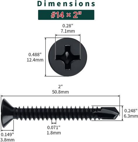 #12 x 1" Flat Head Self Drilling Screws (50 pcs), 410 Stainless Steel, Phillips Drive #3, Black Oxide Coated Flat Head Self Tapping Screws, Fayeploo (with Phillips Driver Bit) in Saudi Arabia