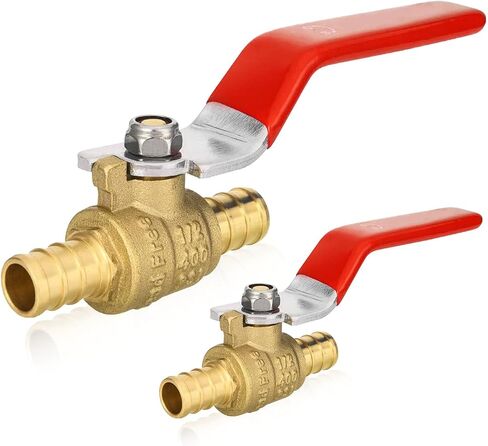 10-PCs PEX Ball Valves, 1/2-Inch Brass Crimp Pex Valve for Hot and Cold Water, 1/4 Turn Full Port Shut-off Valve, ASTM F1807, Red in Saudi Arabia