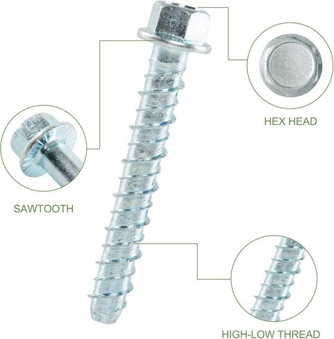 براغي خرسانية مقاس 3/8 بوصة × 3 بوصة (60 حزمة) مسامير تثبيت خرسانية مقاس 3/8 بوصة للبناء أو الأسمنت أو الطوب أو البلوك، مطلية بالزنك in Kuwait