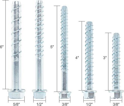 براغي خرسانية مقاس 3/8 بوصة × 3 بوصة (60 حزمة) مسامير تثبيت خرسانية مقاس 3/8 بوصة للبناء أو الأسمنت أو الطوب أو البلوك، مطلية بالزنك in Kuwait