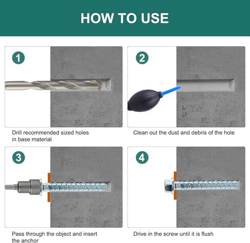 براغي خرسانية مقاس 3/8 بوصة × 3 بوصة (60 حزمة) مسامير تثبيت خرسانية مقاس 3/8 بوصة للبناء أو الأسمنت أو الطوب أو البلوك، مطلية بالزنك in Kuwait