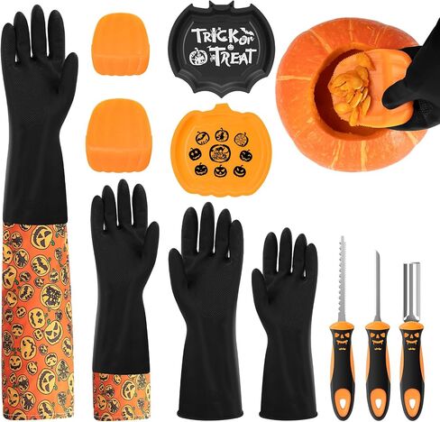 Pumpkin Scraper Glove - Complete Halloween Pumpkin Carving Kit,2 Pairs of Gloves & 2 Scrapers(One for Adults,One for Kids),3 Pumpkin Carving Tools,Easily Clean & Carve Your Halloween Pumpkins. in Saudi Arabia