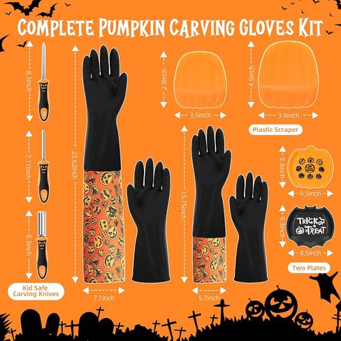 Pumpkin Scraper Glove - Complete Halloween Pumpkin Carving Kit,2 Pairs of Gloves & 2 Scrapers(One for Adults,One for Kids),3 Pumpkin Carving Tools,Easily Clean & Carve Your Halloween Pumpkins. in Saudi Arabia