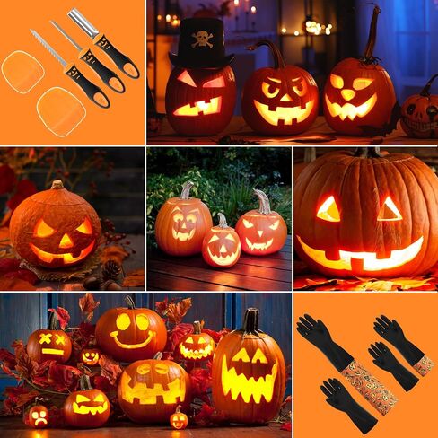 Pumpkin Scraper Glove - Complete Halloween Pumpkin Carving Kit,2 Pairs of Gloves & 2 Scrapers(One for Adults,One for Kids),3 Pumpkin Carving Tools,Easily Clean & Carve Your Halloween Pumpkins. in Saudi Arabia