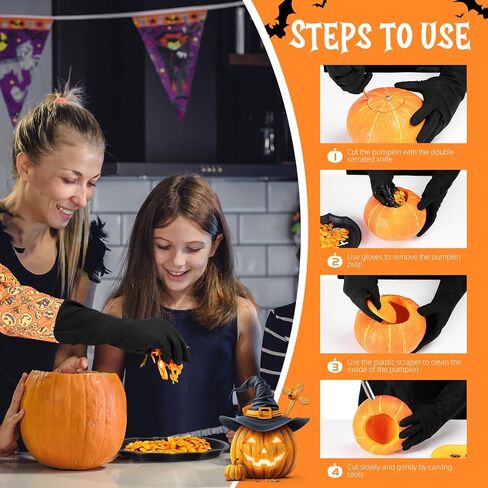 Pumpkin Scraper Glove - Complete Halloween Pumpkin Carving Kit,2 Pairs of Gloves & 2 Scrapers(One for Adults,One for Kids),3 Pumpkin Carving Tools,Easily Clean & Carve Your Halloween Pumpkins. in Saudi Arabia