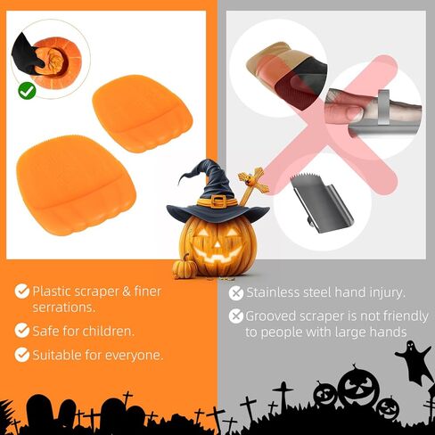 Pumpkin Scraper Glove - Complete Halloween Pumpkin Carving Kit,2 Pairs of Gloves & 2 Scrapers(One for Adults,One for Kids),3 Pumpkin Carving Tools,Easily Clean & Carve Your Halloween Pumpkins. in Saudi Arabia