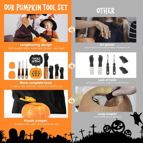 Pumpkin Scraper Glove - Complete Halloween Pumpkin Carving Kit,2 Pairs of Gloves & 2 Scrapers(One for Adults,One for Kids),3 Pumpkin Carving Tools,Easily Clean & Carve Your Halloween Pumpkins. in Saudi Arabia