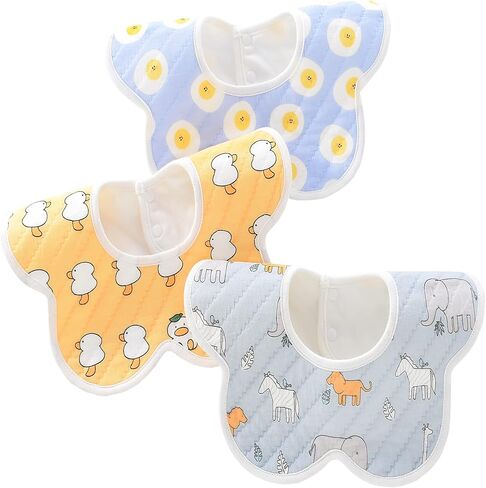 Baby Bibs for Eating and Drooling 3 Pack 360 Rotate Baby Feeding Bibs for Boys and Girls Soft Organic Cotton in Kuwait