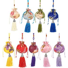 NBEADS 9 Pcs 9 Colors Chinese Sachet Bags, Brocade Jewelry Bags Candy Sachet Pouch for Christmas Thanksgiving Wedding Halloween Decoration, 12.6 Inch Long