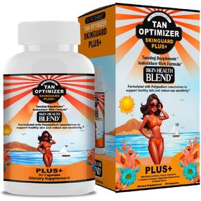 Tan Optimizer SkinGuard Plus+ Radiant, Youthful Skin & Anti-Aging Supplement with 240mg Polypodium, Beta Carotene and Antioxidants – 30 Capsules