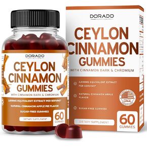 Sugar-Free Ceylon Cinnamon Gummies (2,000mg) Premium Cinnamon Supplements with Ceylon, Bark, & Chromium - Ceylon Cinnamon Complex - 60 Cinnamon Chromium Supplements - Vegan - Gluten-Free - USA MADE