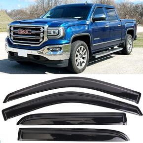 أقنعة النافذة الجانبية منحرف الرياح لسيارة Chevy Silverado/GMC Sierra 1500 2500HD 3500HD كابينة مزدوجة/ممتدة 2014-2018، واقي فتحة التهوية وظل الشمس وواقي المطر والدخان 4 قطع-مجموعة 94528