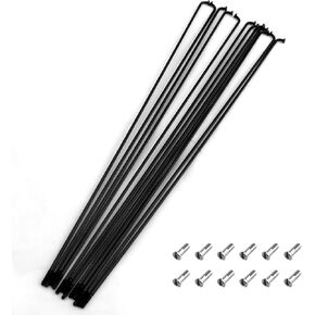 12PCS Black Bicycle Spokes Steel Wire Spokes with Nuts 14G Stainless Steel Length 260mm Elbow Thread Cutting Flat for Mountain Bikes Road Bikes Folding Bikes Wheelchairs