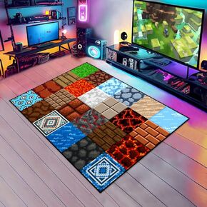 Game Rug Teen Boys Carpet with Pixel Game Element Decoration Mat, 8 Bit Old Game Rugs for Boy’s Bedroom Living Room Playroom, Non-Slip Children Gaming Area Rugs (60" x 40")