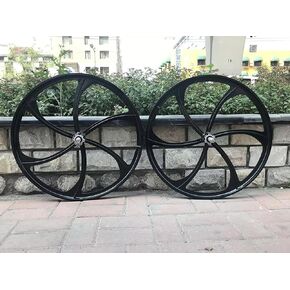 26" Mag Wheel Set F and R 100x120mm for Rotary Single Speed Flywheel / 26 Inch Magnesium Wheels/Black/Disc Brake - for Beach Cruisers, MTB's, and Gas Powered Bicycles.