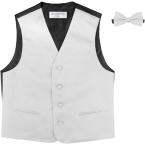 BOY'S Dress Vest & BOW Tie Solid SILVER GREY Color BowTie Set