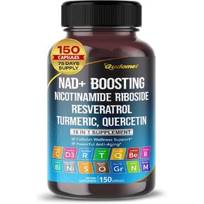 NAD+ BOOSTING Trans-Resveratrol Turmeric Quercetin Rosemary Bilberry Sage Green Tea Oregano Nettle Milk Thistle Black Pepper -150 Capsules- Made in USA