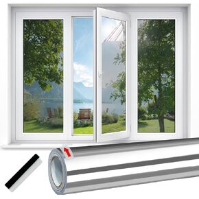 Privacy Window Film 29.5"x157.5" One Way Window Privacy Film See Out Not in Reflective Window Film Mirror Window Tint Privacy Film for Glass UV Blackout Window Film Sun Blocking, Static Cling