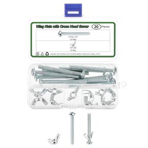 uxcell 10 Set Screw Bolts Kit with Wing Nut, Carbon Steel 1/4"-20 Hand Tighten Wing Nuts with 1/4"x2-1/2" Cross Head Screw for Machinery Electronic Equipment, White